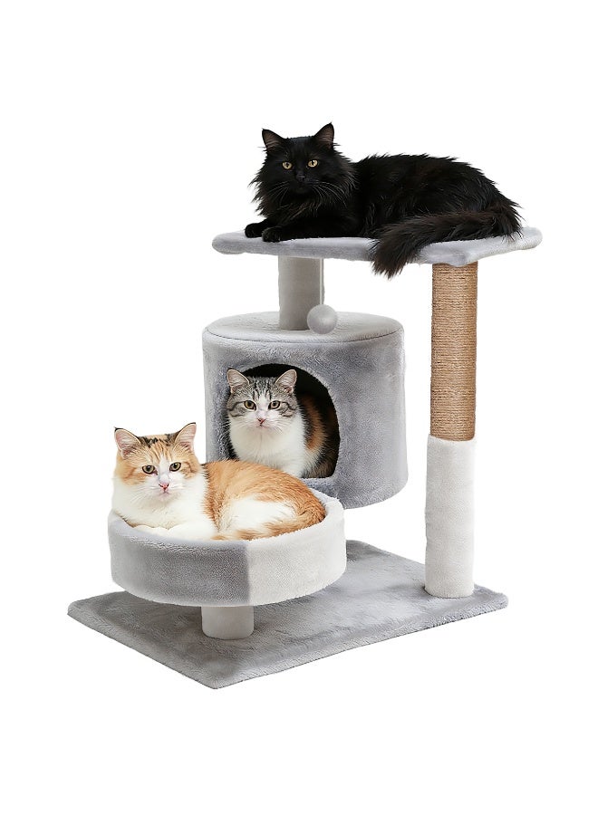 تراسل شجرة ومنزل قطط من تراسل، (55 سم)، غطاء ناعم مخملي بمجثم مخملي وركيزة ملفوفة بالسيزال للعب القط الصغير والحيوانات الأليفة من الرتان والخشب، سهلة التجميع - Image 1